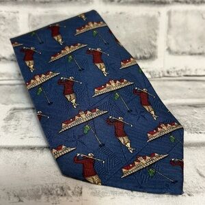 Tommy Hilfiger Silk Golf Necktie Tie Italian Red Blue Golfing Golfer VINTAGE 90s